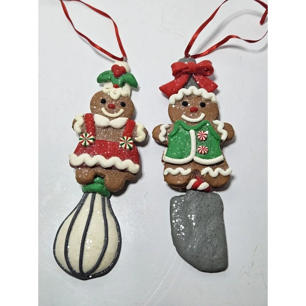 Holiday Time Claydough Gingerbread Baking Ornaments Whisk Spatula Kitchen 2pc